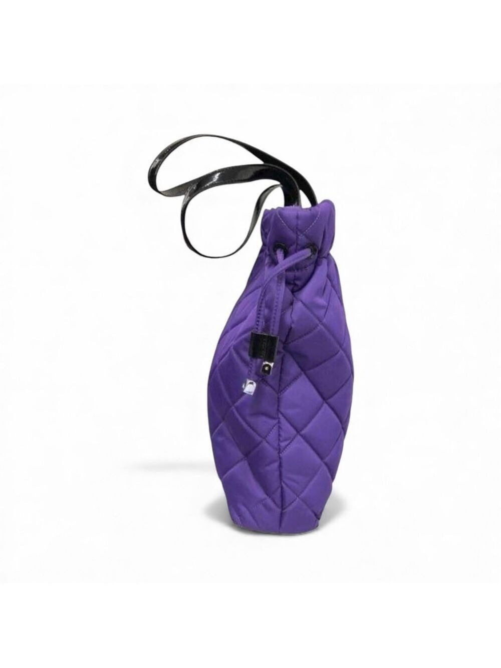 Michael Michael Kors Quilted Nylon Tote Purple Black Patent Leather Handles EUC - Picture 5 of 10